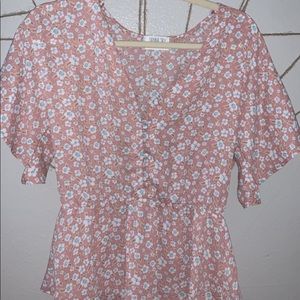 Light pink button up, V-Neck